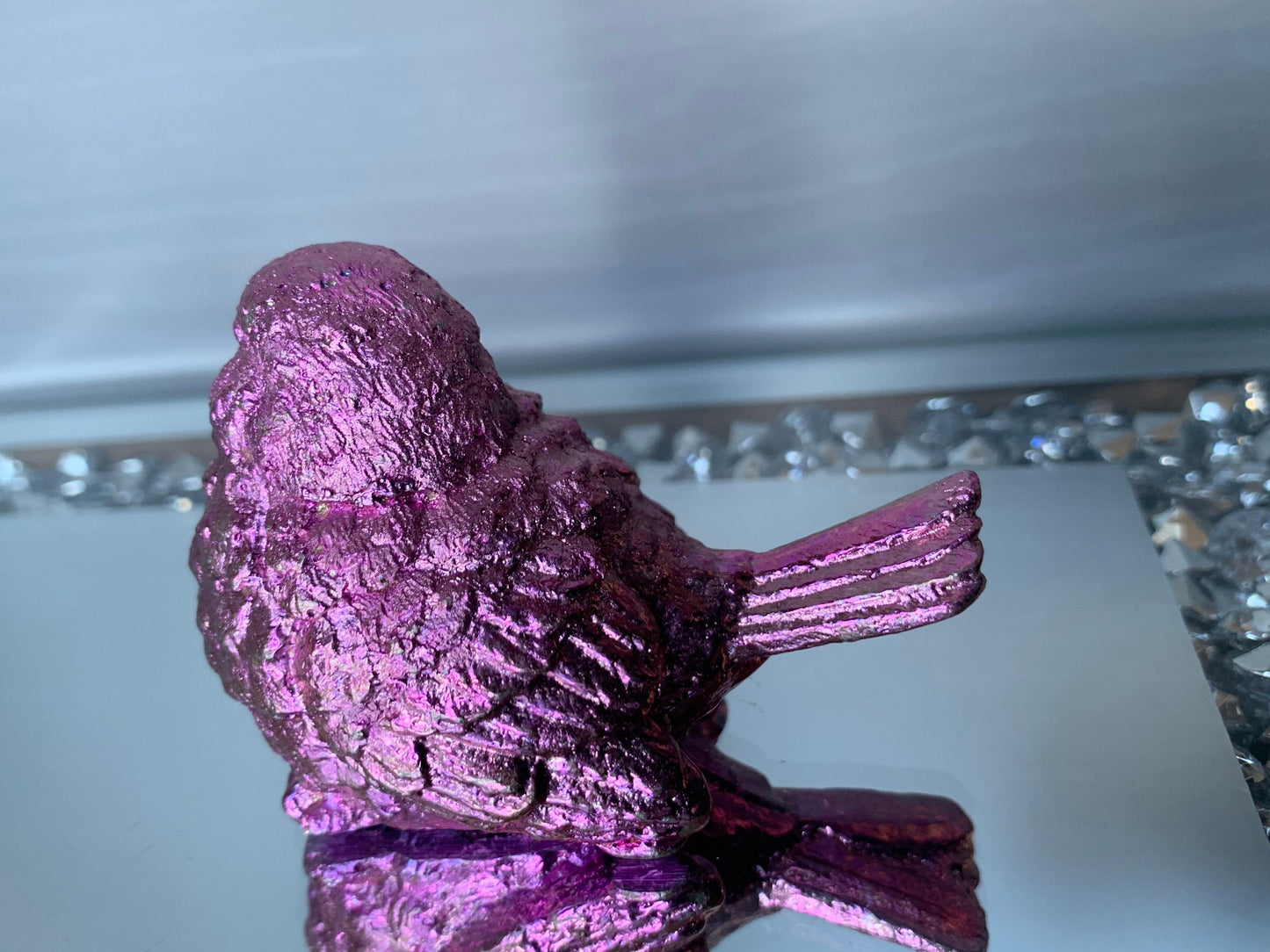 Pink Bismuth Crystal Wren Song Bird Metal Art Sculpture