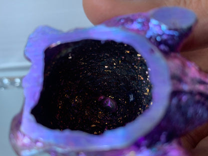 Purple Bismuth Crystal Wren Song Bird Metal Art Sculpture