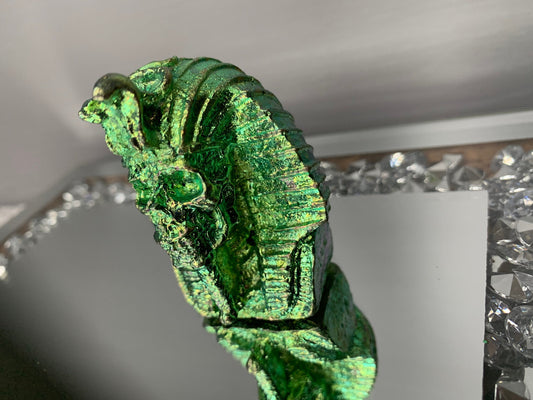 Green Bismuth Crystal King Tutankhamen Skull Metal Art Sculpture