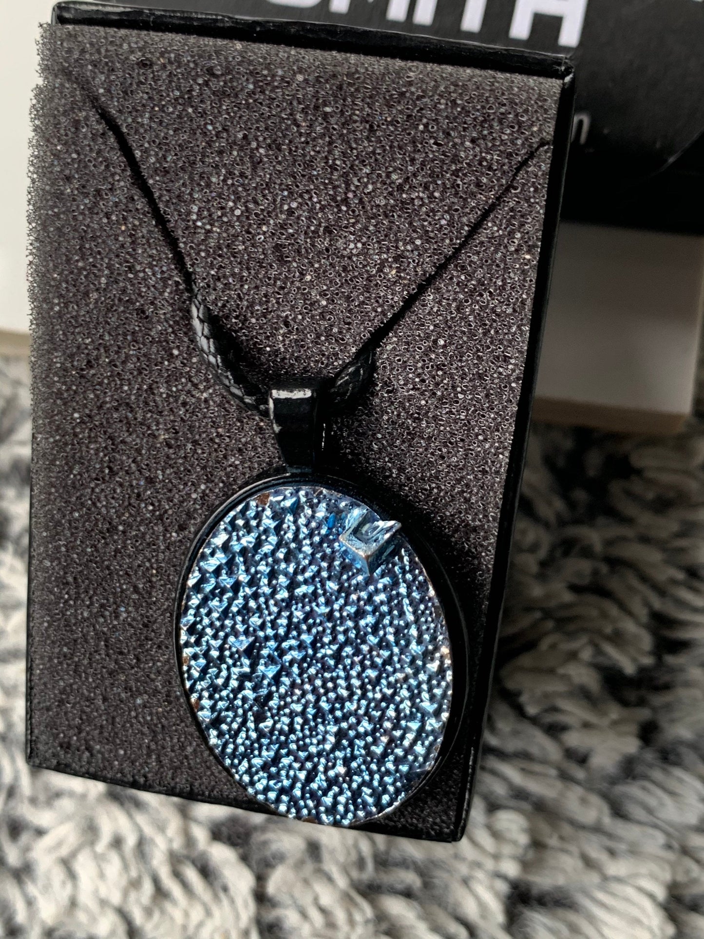 Blue Bismuth Crystal Metal Art Cord Necklace OVAL