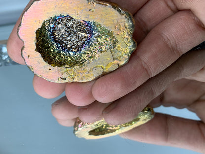 Peach Gold Bismuth Crystal Brain Metal Art Sculpture
