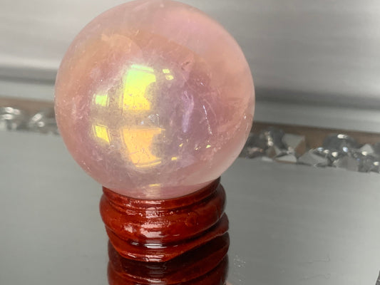 Star Rose Quartz Aura Coated Gemstone Crystal Sphere - Medium