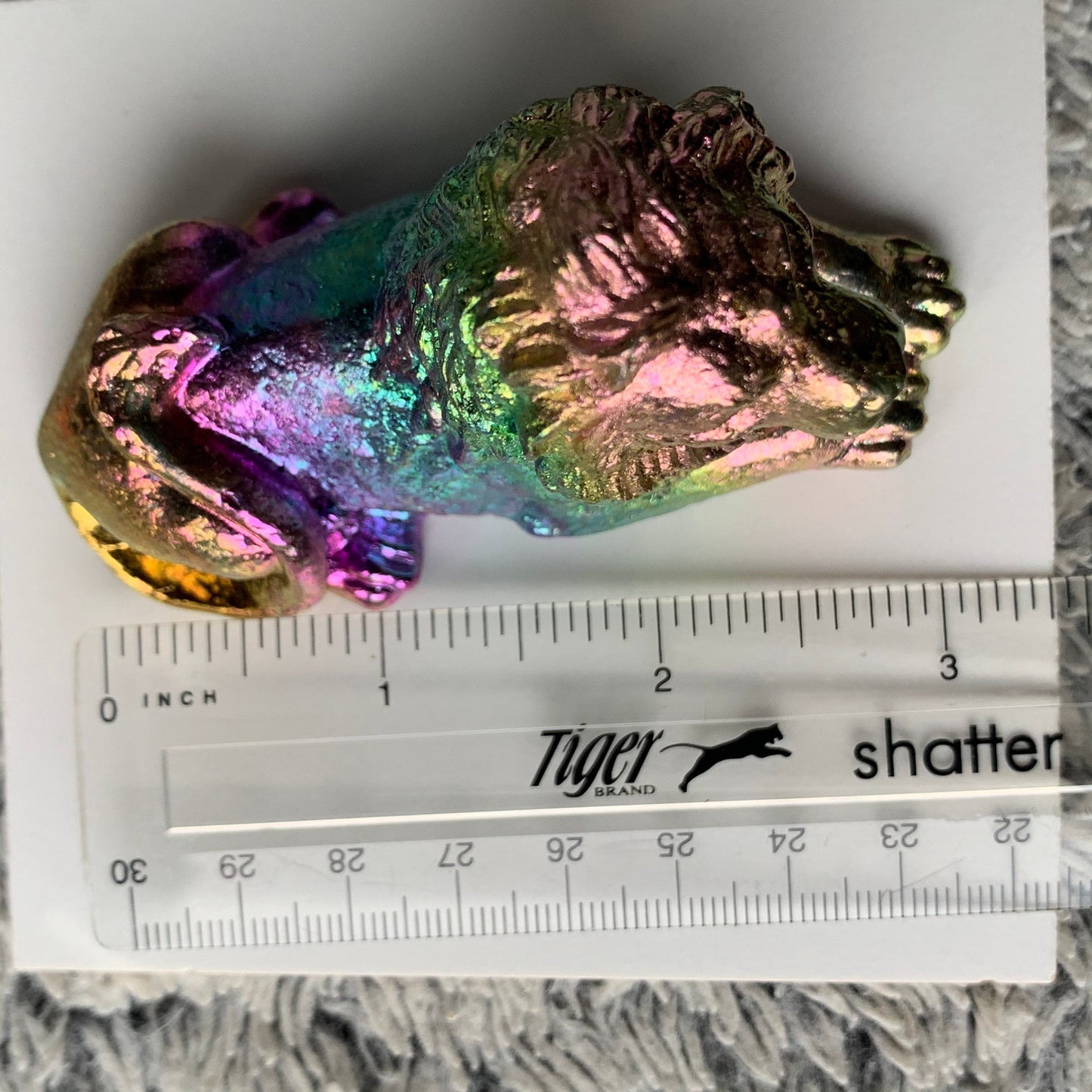 Rainbow Bismuth Crystal Lion Metal Art Sculpture