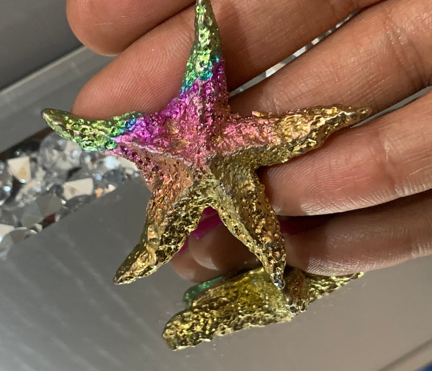 Rainbow Bismuth Crystal Medium Starfish Metal Art Sculpture