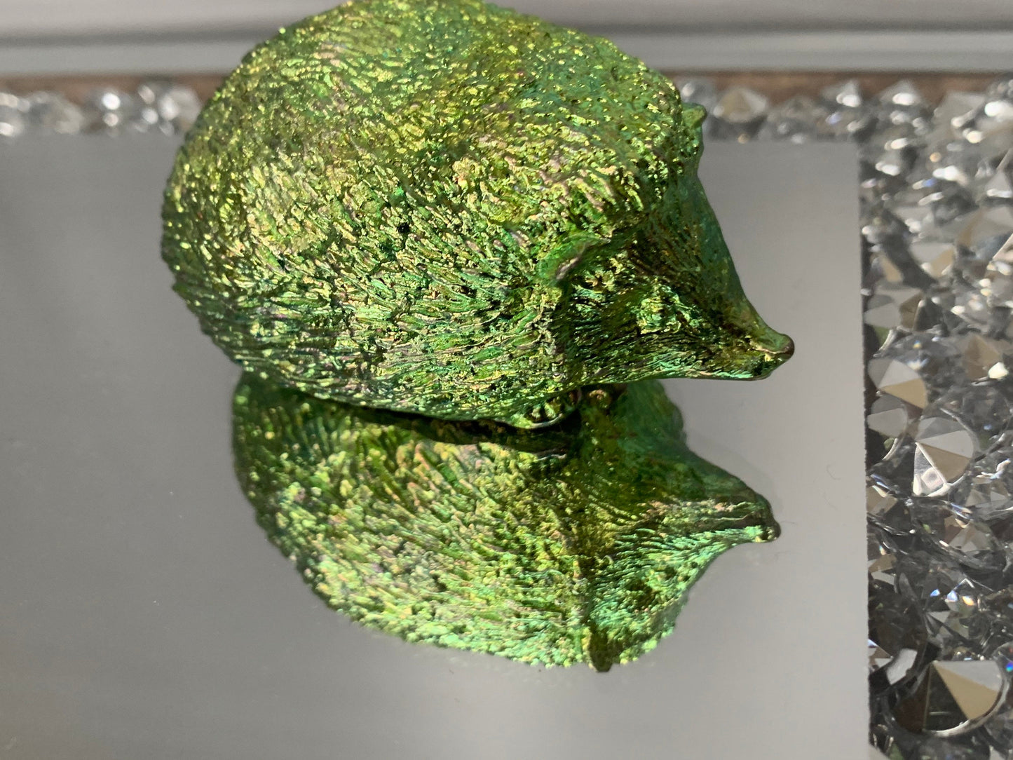 Lime Green Bismuth Crystal Large Hedgehog Metal Art Sculpture