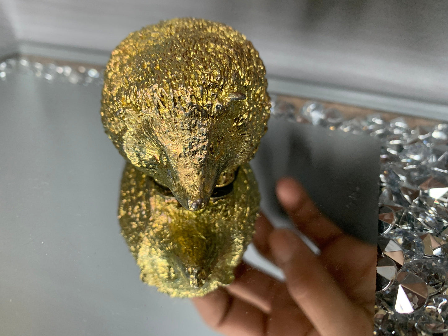 Gold Bismuth Crystal Large Hedgehog Metal Art Sculpture