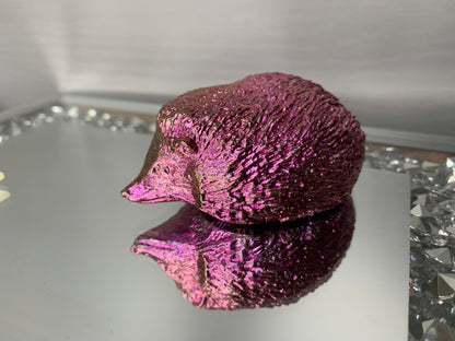 Pink Bismuth Crystal Large Hedgehog Metal Art Sculpture