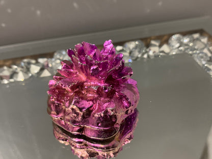 Pink Bismuth Crystal Small Rose Flower Metal Art Sculpture