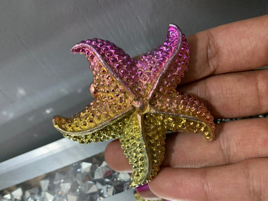 Gold Peach Pink Bismuth Crystal Large Starfish Metal Art Sculpture