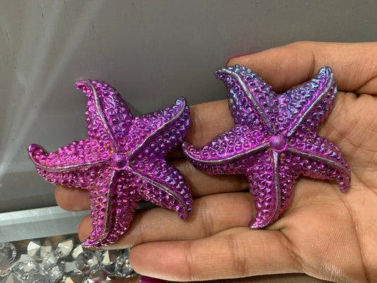 Purple Pink Bismuth Crystal Large Starfish Metal Art Sculpture