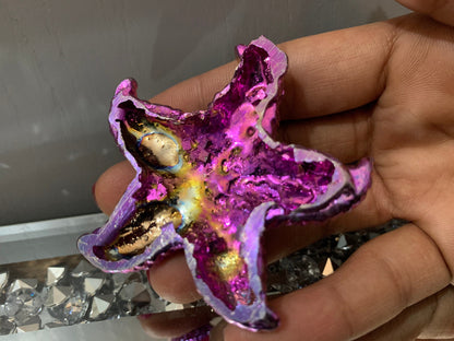 Purple Pink Bismuth Crystal Large Starfish Metal Art Sculpture