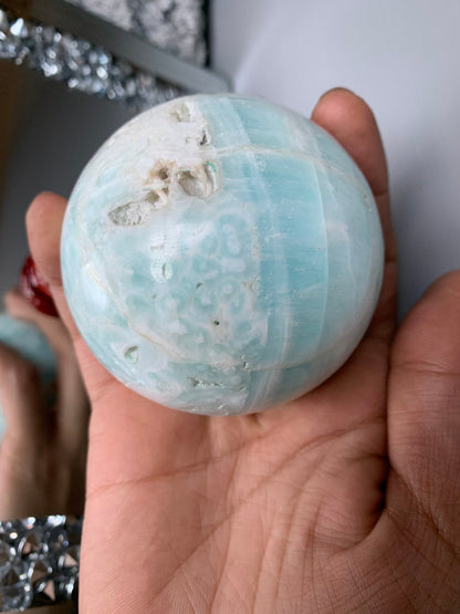 Caribbean Calcite Aragonite Crystal Gemstone Sphere (3)