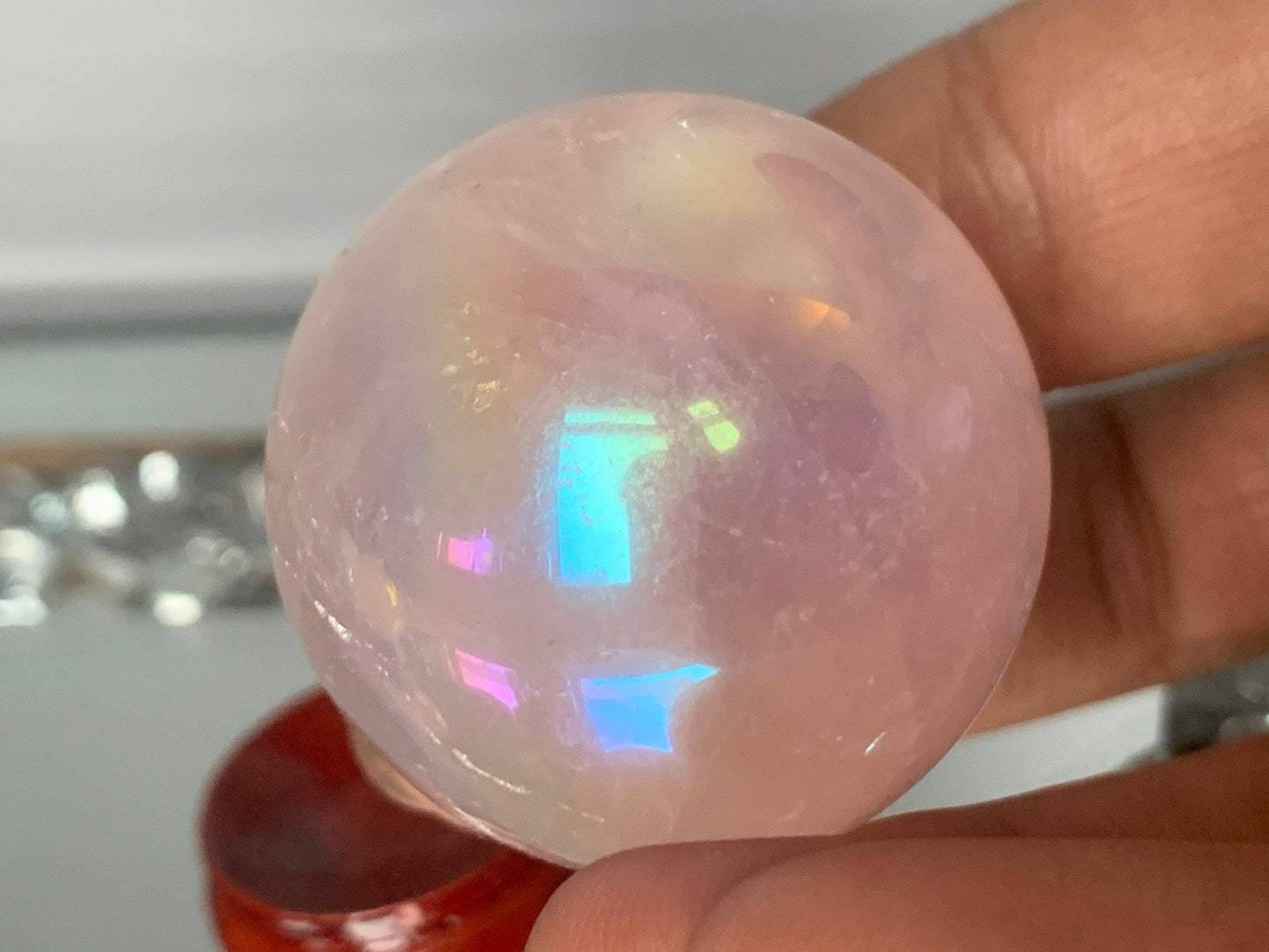 Star Rose Quartz Aura Coated Gemstone Crystal Sphere - Small
