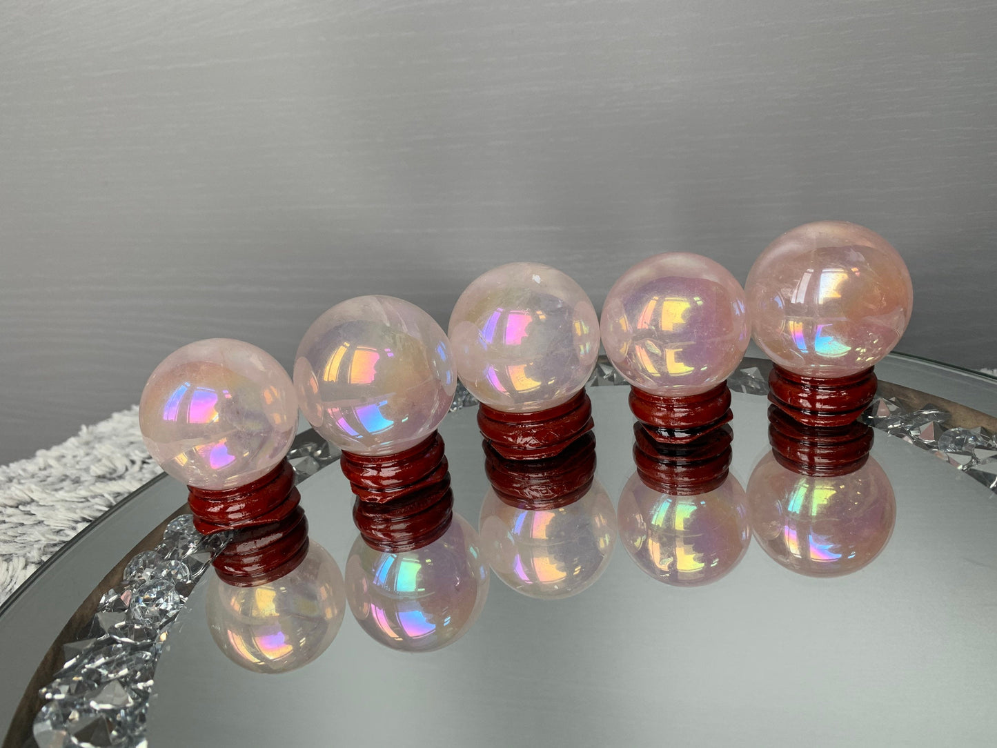 Star Rose Quartz Aura Coated Gemstone Crystal Sphere - Medium