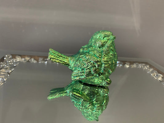Green Bismuth Crystal Wren Song Bird Metal Art Sculpture