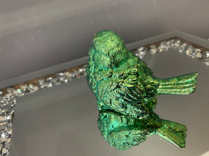 Green Bismuth Crystal Wren Song Bird Metal Art Sculpture