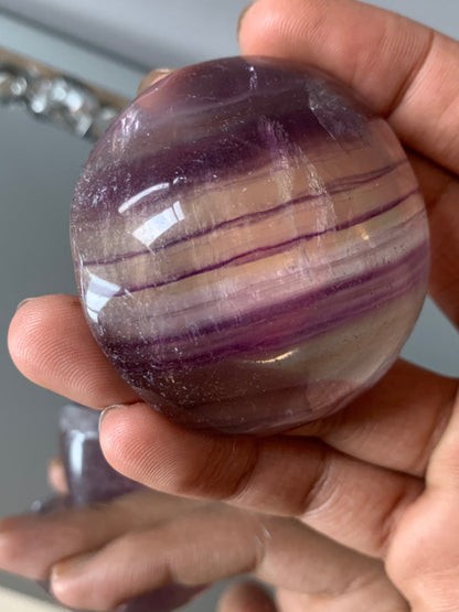 Purple Striped Fluorite Crystal Gemstone Mushroom Carving - Medium