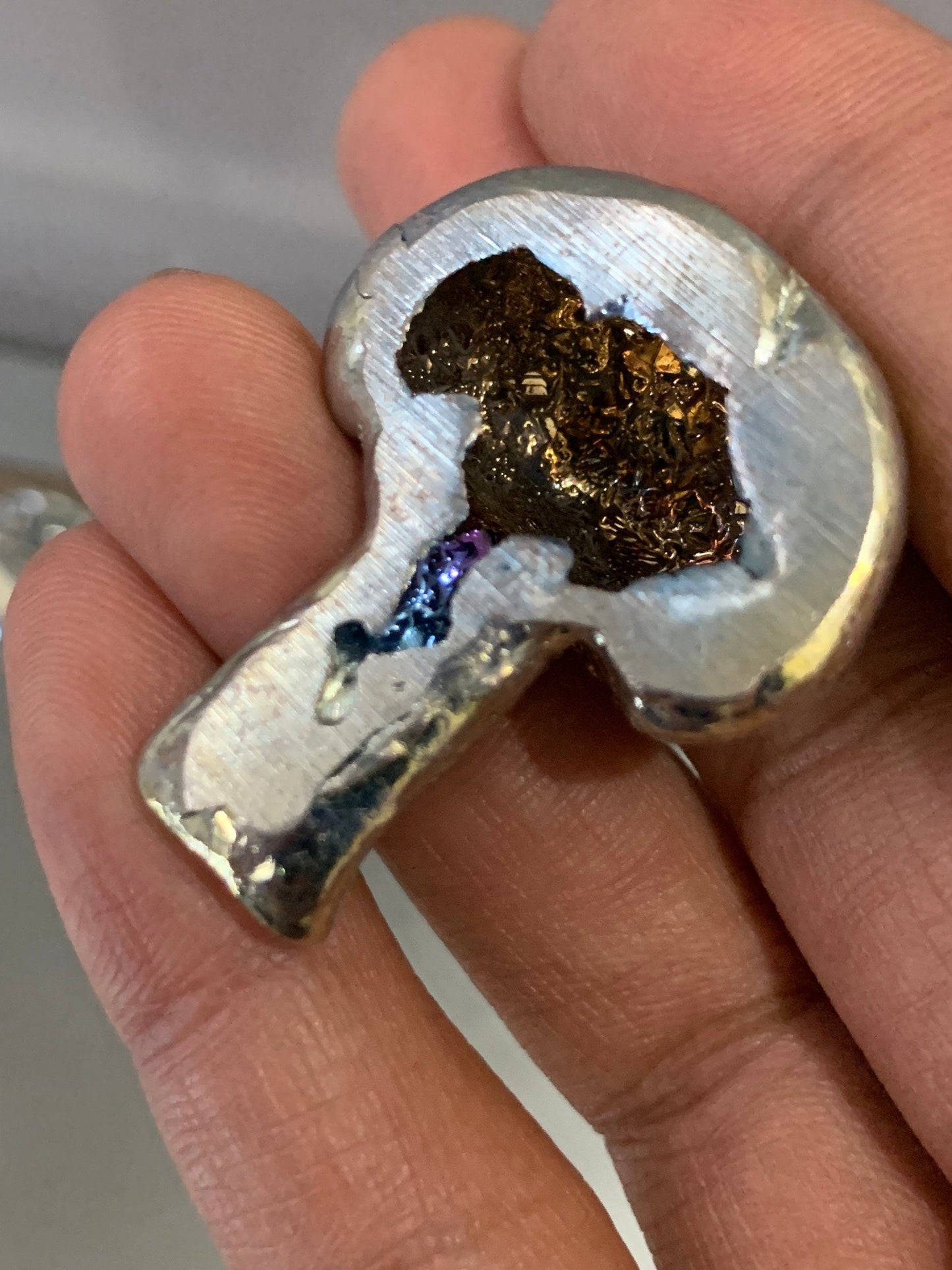 Gold Bismuth Crystal Mushroom Metal Art Sculpture