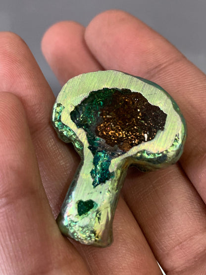 Green Bismuth Crystal Mushroom Small Metal Art Sculpture
