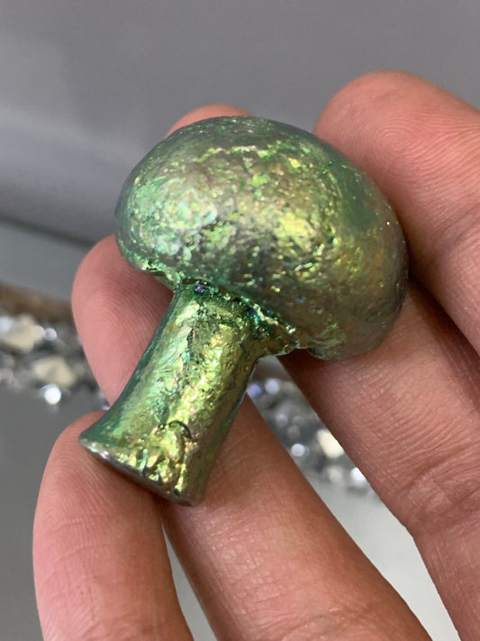 Green Bismuth Crystal Mushroom Small Metal Art Sculpture