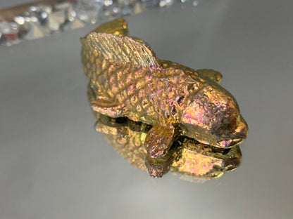 Gold Bismuth Crystal Small Kio Fish Metal Art Sculpture