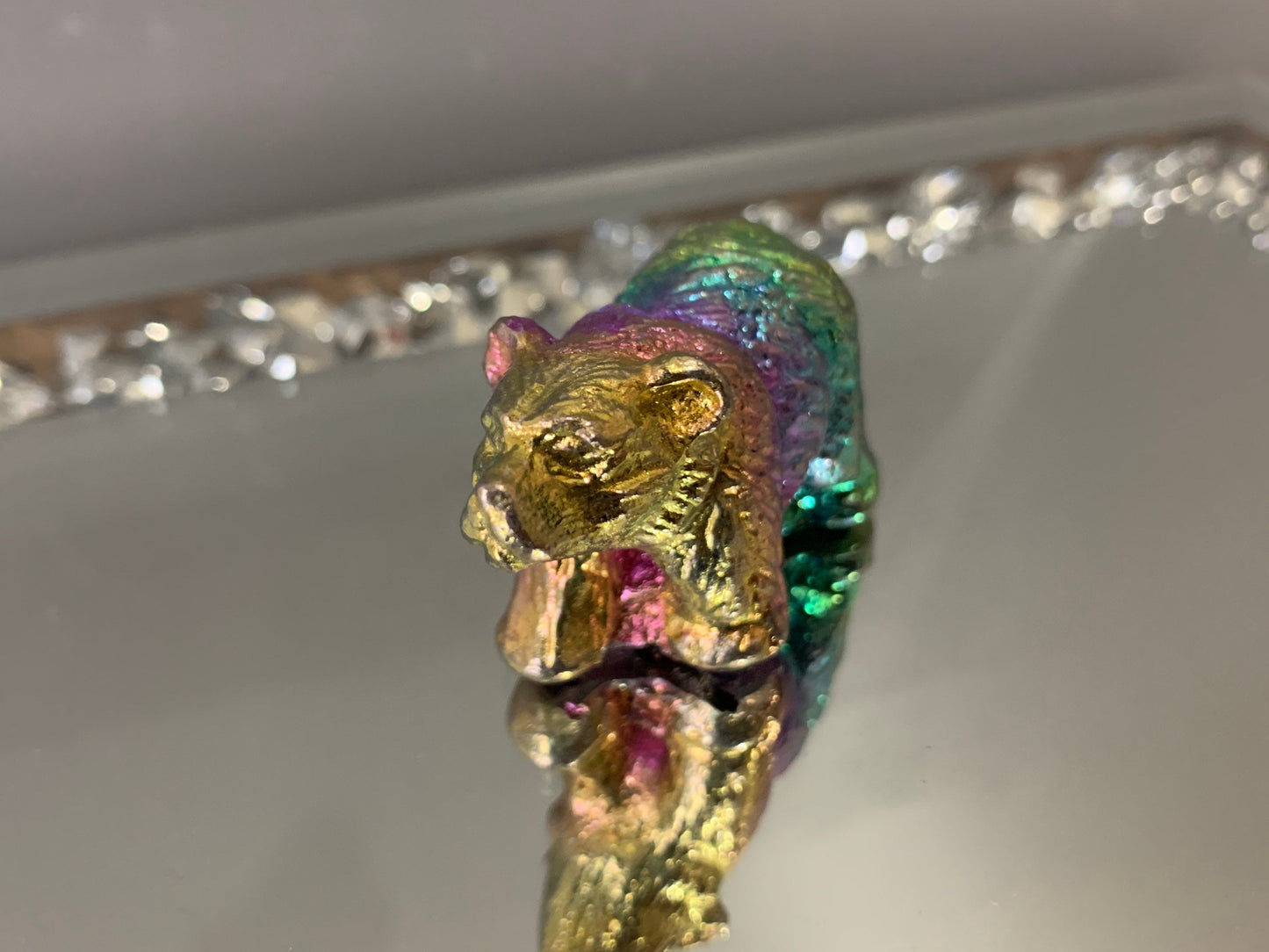 Rainbow Bismuth Crystal Mini Bear Metal Art Sculpture