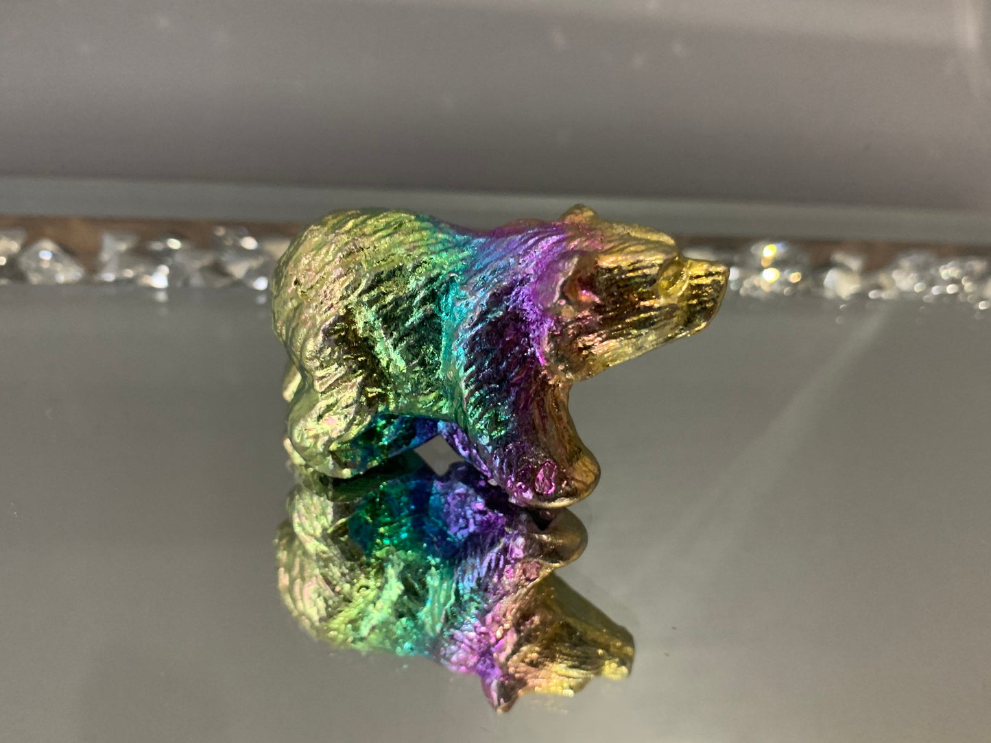 Rainbow Bismuth Crystal Mini Bear Metal Art Sculpture