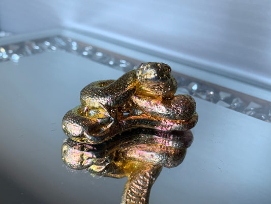 Gold Peach Bismuth Crystal Coil Snake Metal Art Sculpture