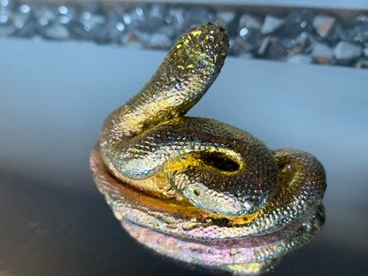 Gold Peach Bismuth Crystal Coil Snake Metal Art Sculpture