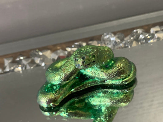 Green Bismuth Crystal Coil Snake Metal Art Sculpture