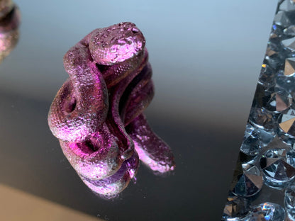 Light Pink Bismuth Crystal Coil Snake Metal Art Sculpture