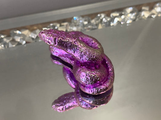 Dark Pink Bismuth Crystal Coil Snake Metal Art Sculpture