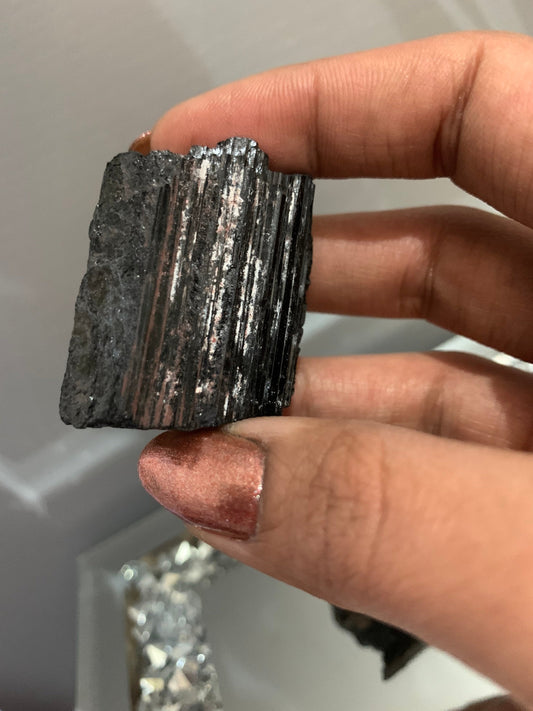 Black Tourmaline Rough Gemstone Crystal Specimen
