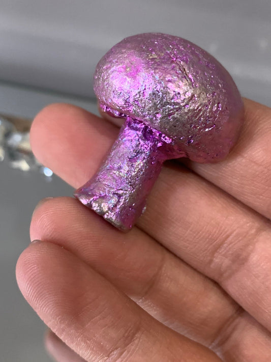 Dark Pink Bismuth Crystal Mushroom Metal Art Sculpture