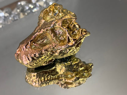 Gold Peach Bismuth Crystal Small T. rex Skull Metal Art Sculpture