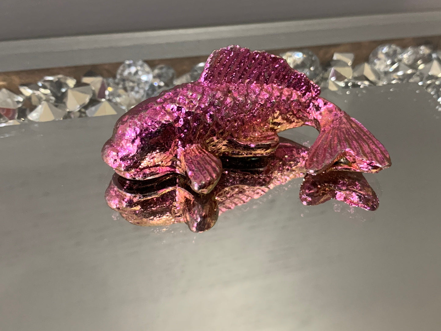 Pink Bismuth Crystal Small Kio Fish Metal Art Sculpture