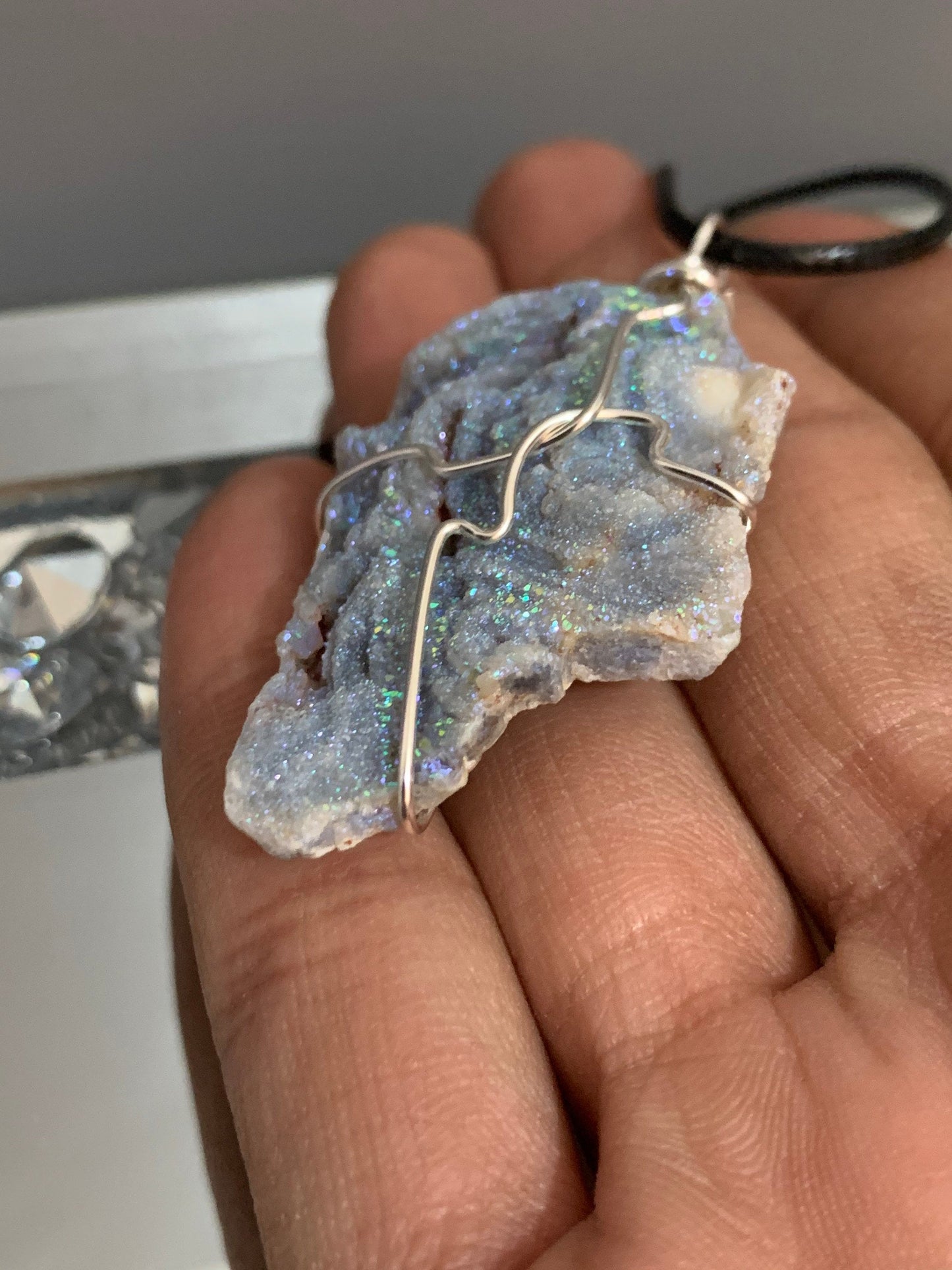 Aura Druzy Chalcedony Crystal Gemstone - Galaxy Slice - Necklace (2)