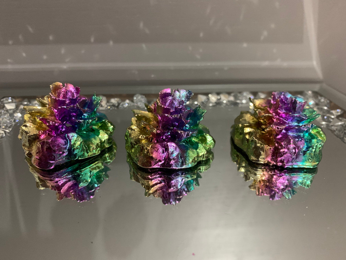 Rainbow Bismuth Crystal Rose Flower Metal Art Sculpture - Small