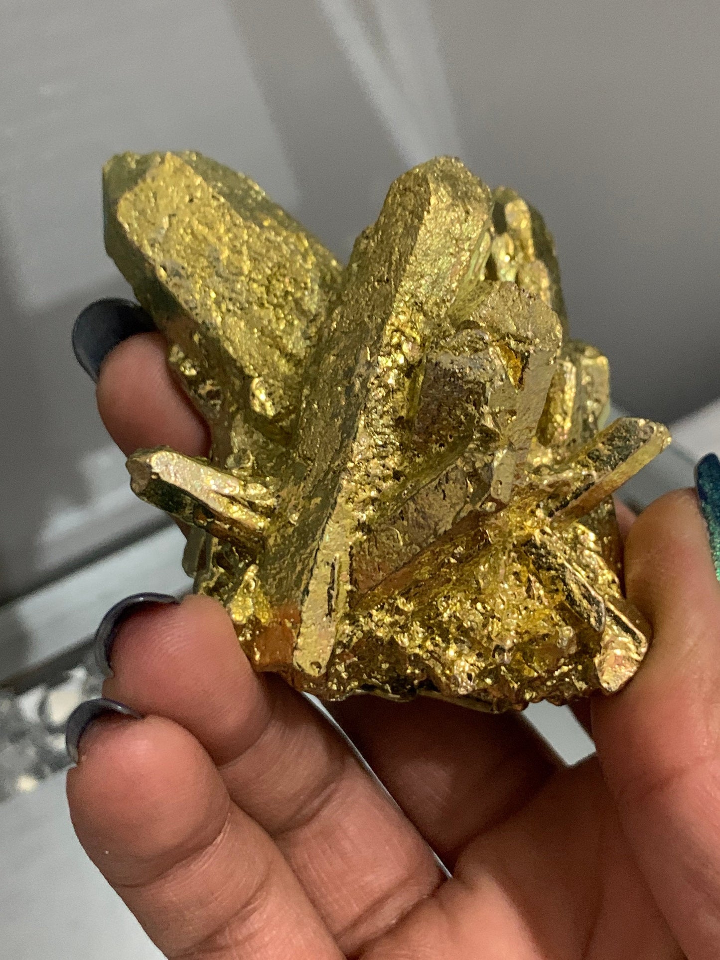 Gold Bismuth Crystal Quartz Cluster Metal Art Sculpture