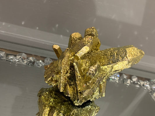 Gold Bismuth Crystal Quartz Cluster Metal Art Sculpture