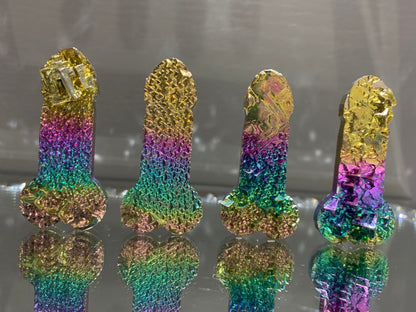 Rainbow Bismuth Crystal Penis Phallus Cut Out Metal Art