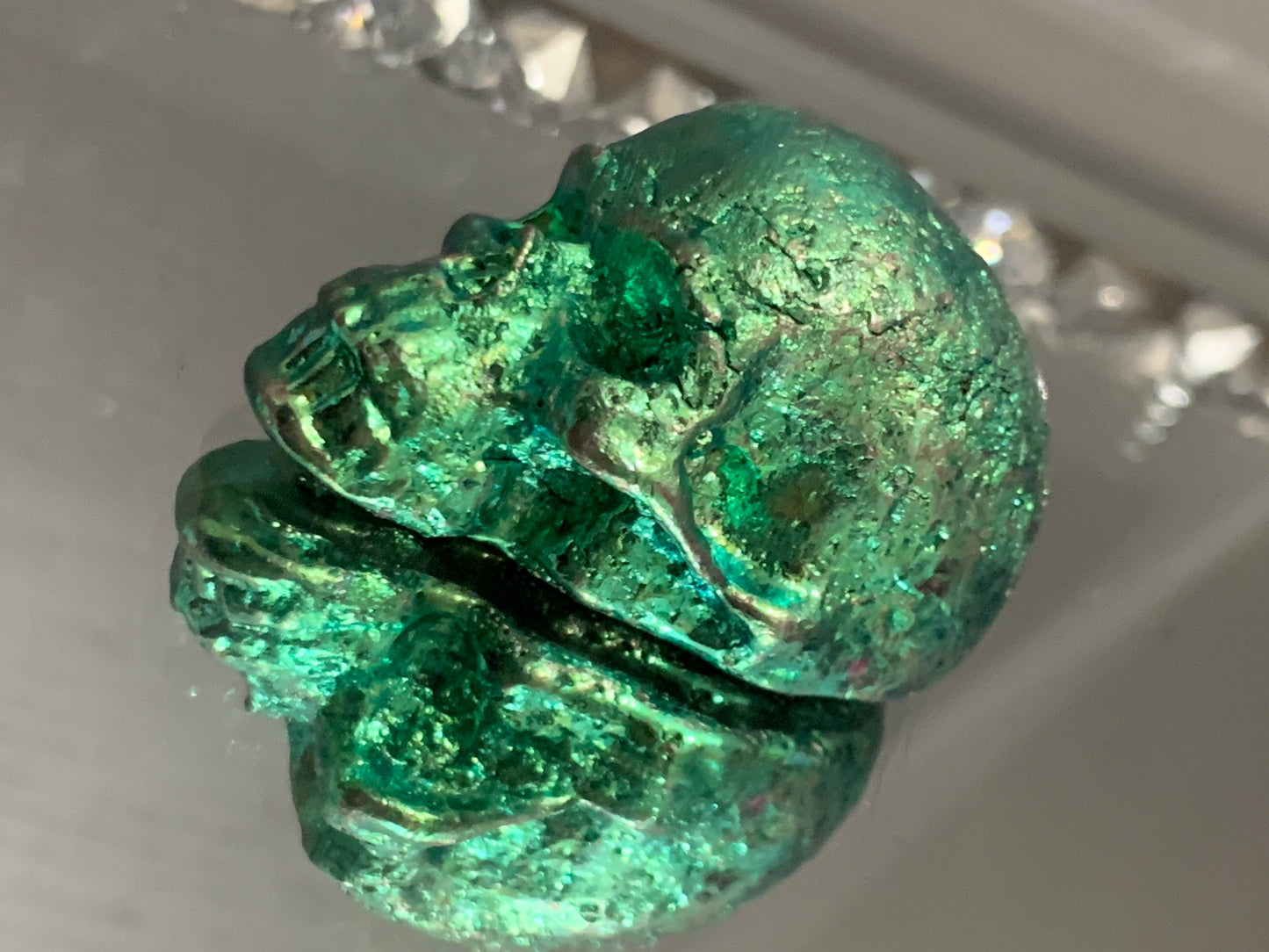 Green Bismuth Crystal Skull Metal Art Sculpture