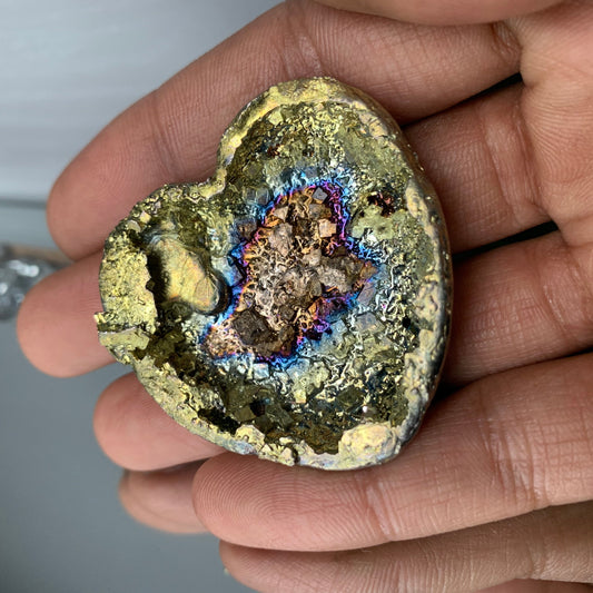 Gold Bismuth Crystal Heart Metal Art Sculpture