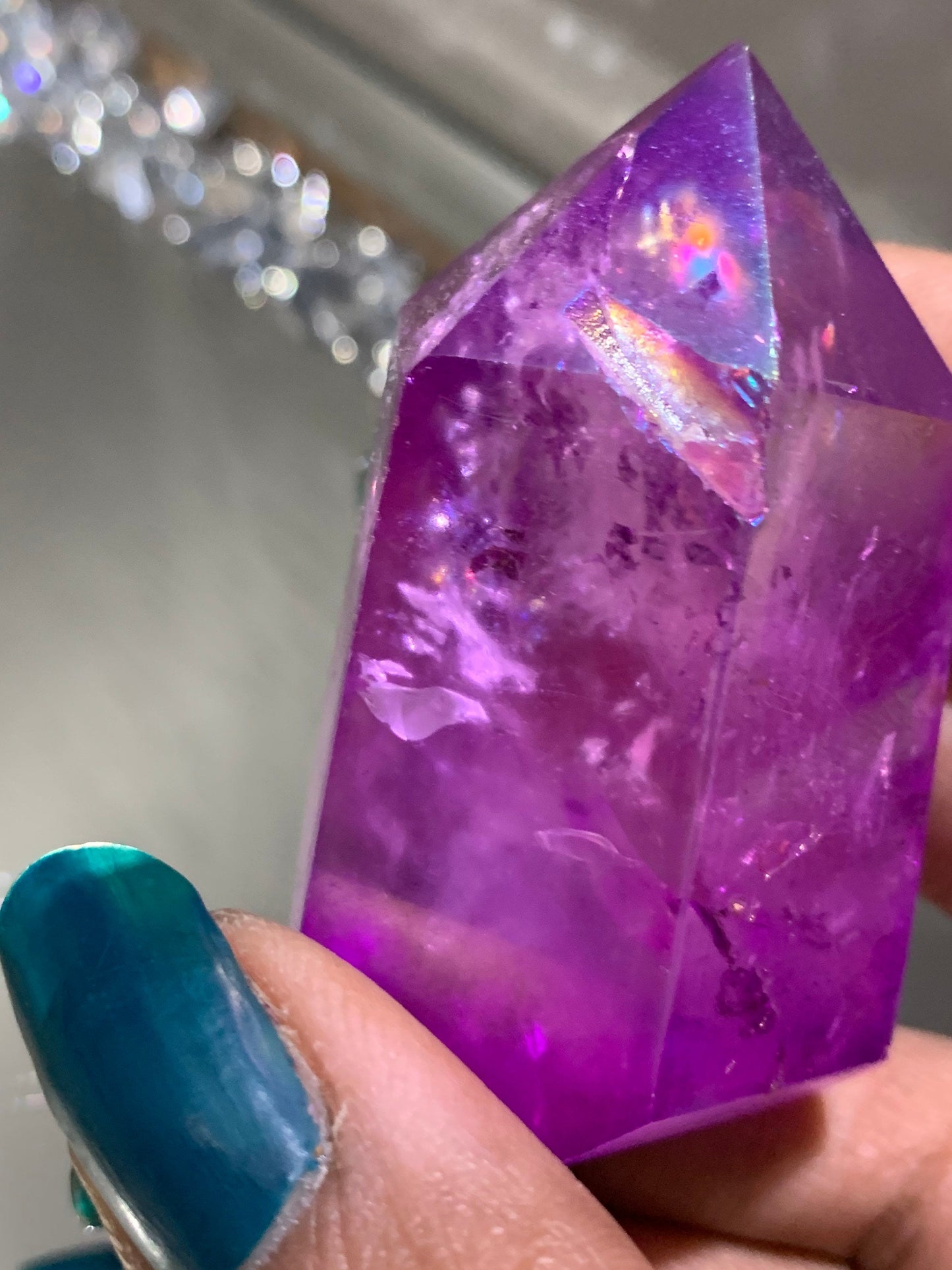 Purple Aura Quartz Crystal Gemstone Tower Point (B)