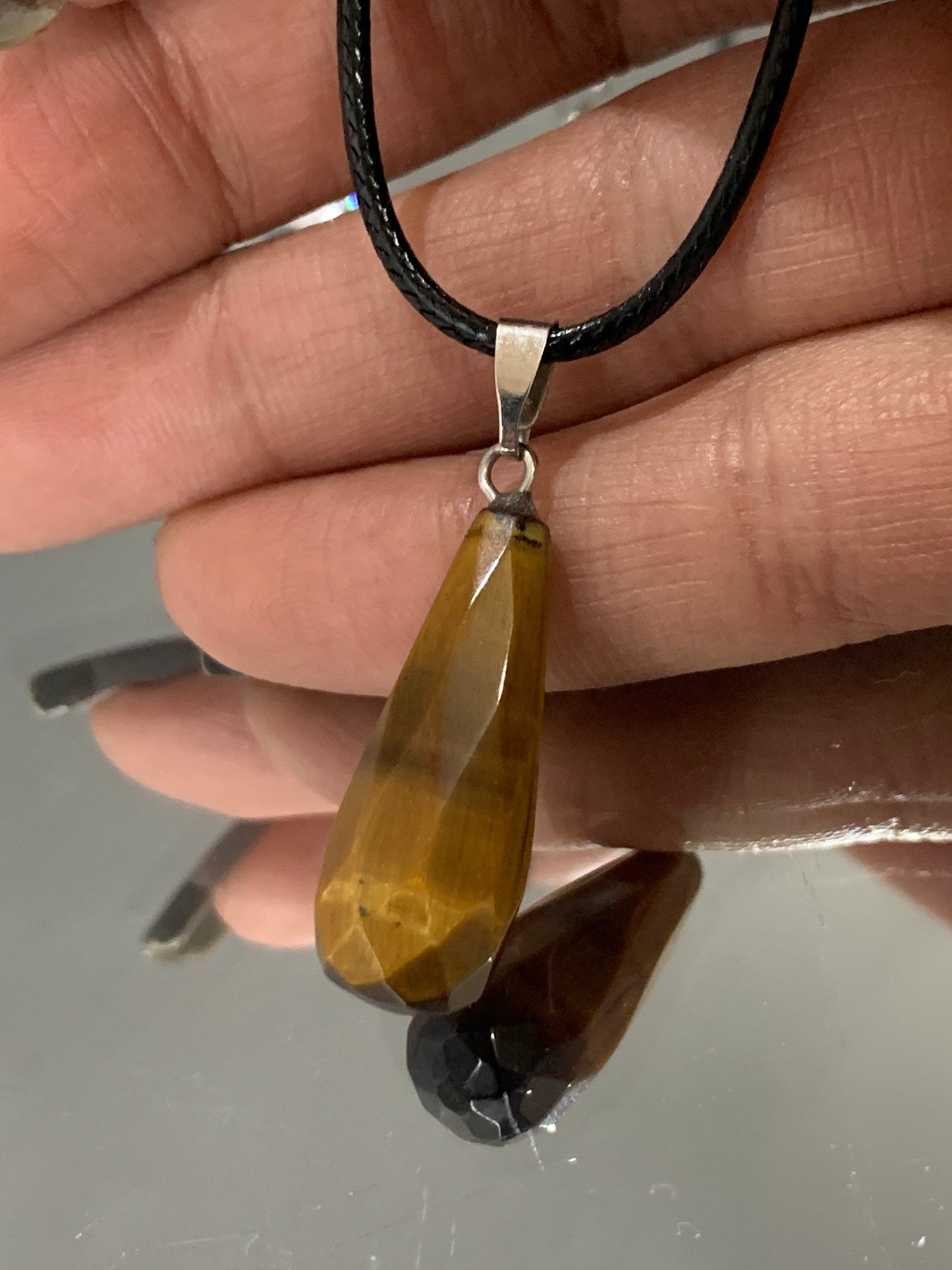 Tigers Eye Gemstone Crystal Cord Necklace Necklace