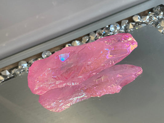 Pink Aura Quartz Rough Gemstone Crystal Unicorn Tear - Large
