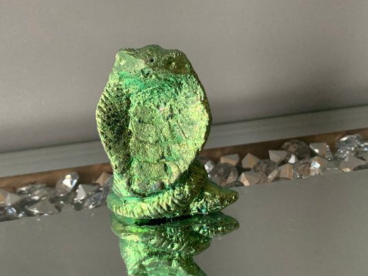 Green Bismuth Crystal Cobra Snake Metal Art Sculpture