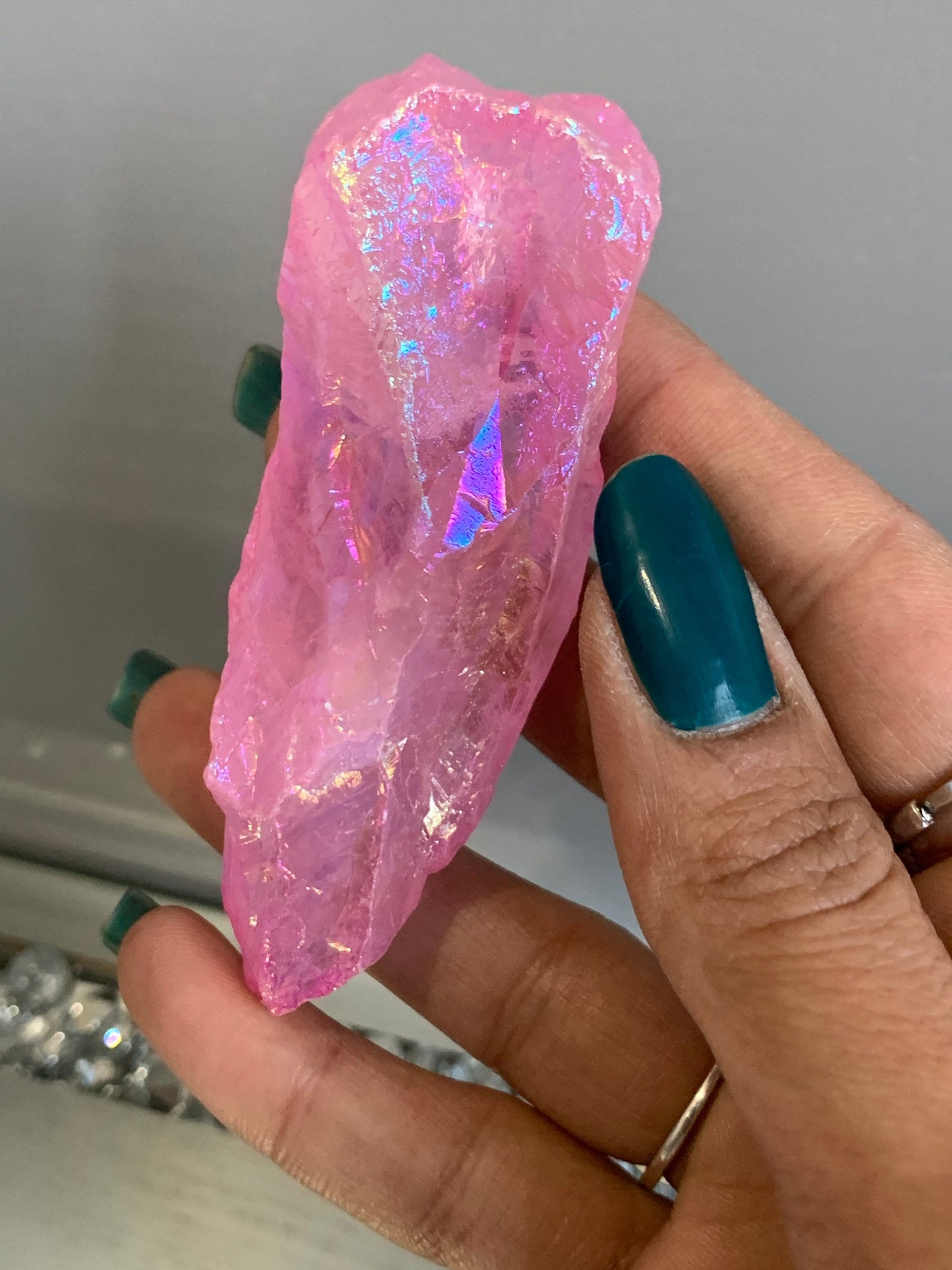 Pink Aura Quartz Rough Gemstone Crystal Unicorn Tear - Large