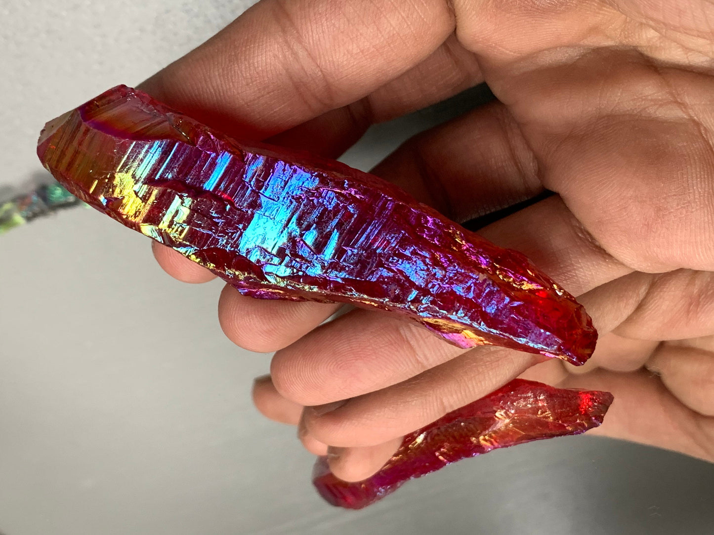 Red Aura Quartz Rough Gemstone Crystal Unicorn Tear - Large