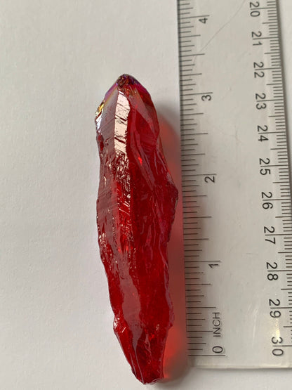 Red Aura Quartz Rough Gemstone Crystal Unicorn Tear - Large